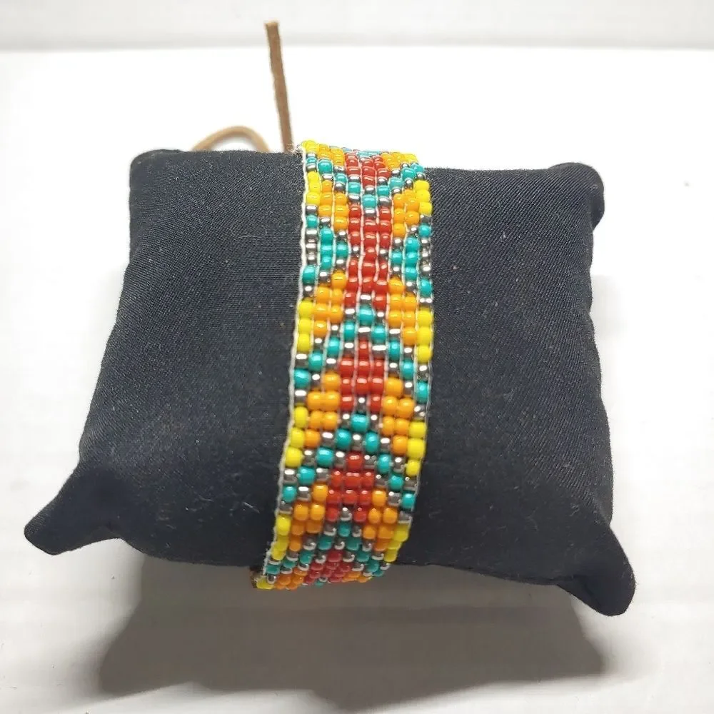 *Sale* Loom Beaded Bracelet Red, Orange, Yellow and Teal